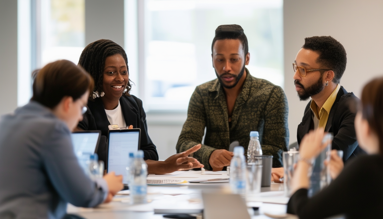 Nonprofit professionals collaborating with leaders